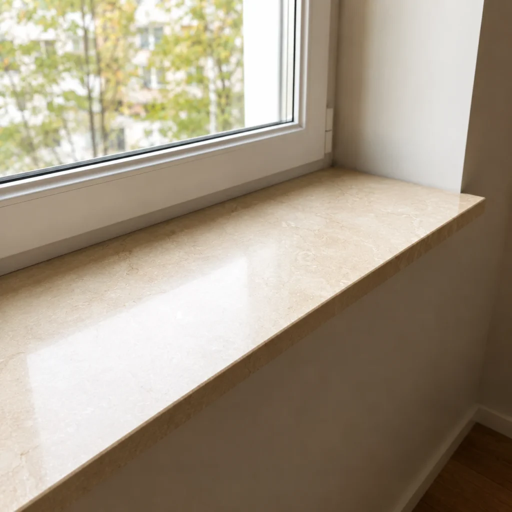 Kamienny parapet wewnętrzny przy oknie